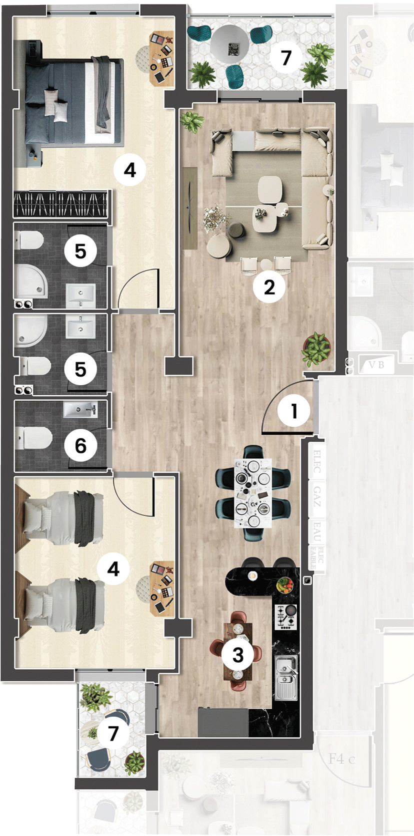 Bensiam F3 2 94.35m² plan